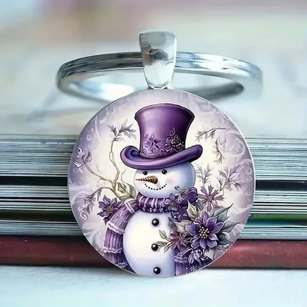 Stainless Steel Purple Christmas Snowman Keyring Keychain Accessory